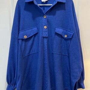 Fantastic Fawn Royal Blue Button-Front Pocket Top